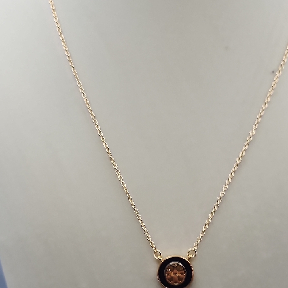 Tory Burch Black and Gold Emblem Necklace - Picture 4 of 9